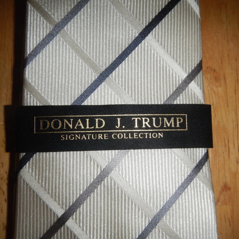 DONALD J TRUMP SIGNATURE COLLECTION CREAM GRID TIE